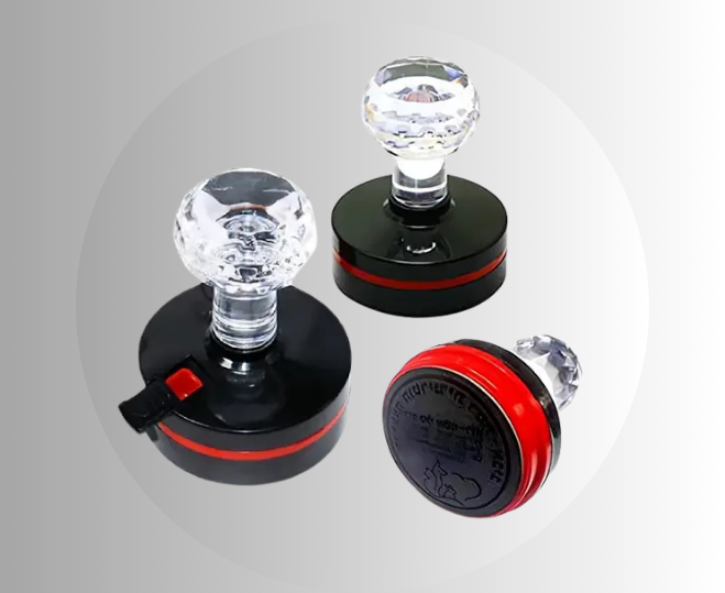 Crystal Handle Round Self-Inking Rubber Stamp